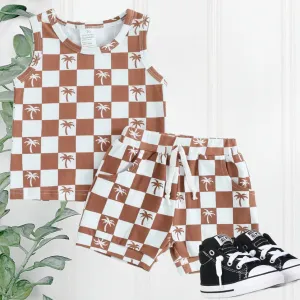 $12.00 EA - 3-6M X 1, 6-12M X 1, 12-24M X 1  - Rust Check Palm Trees Sleeveless