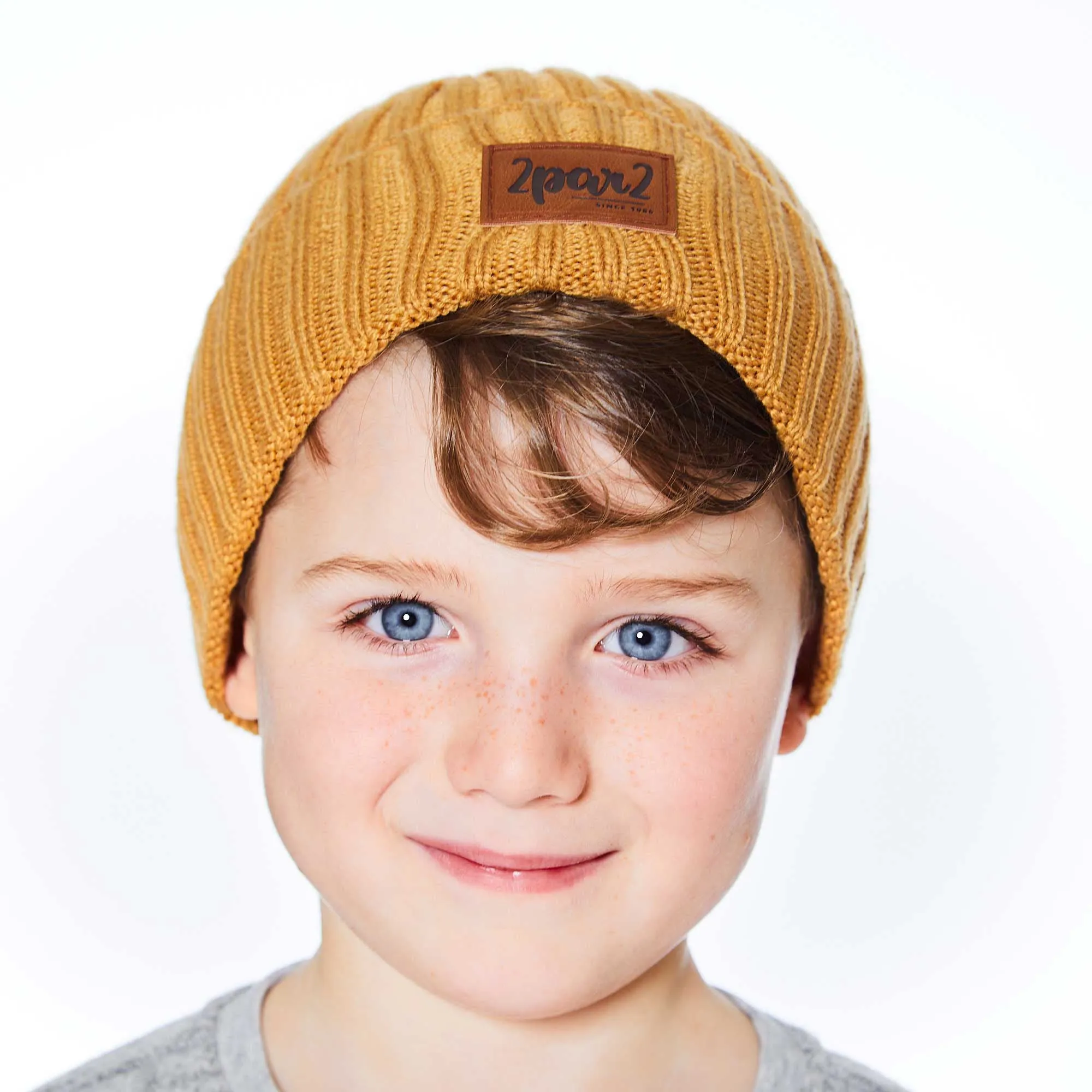 Brown-Yellow Knit Hat For Kids Winter Cold Season