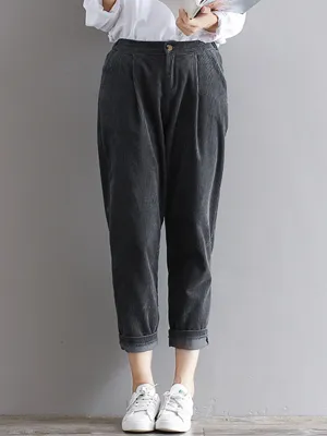 Casual Women Elastic Waist Corduroy Pants