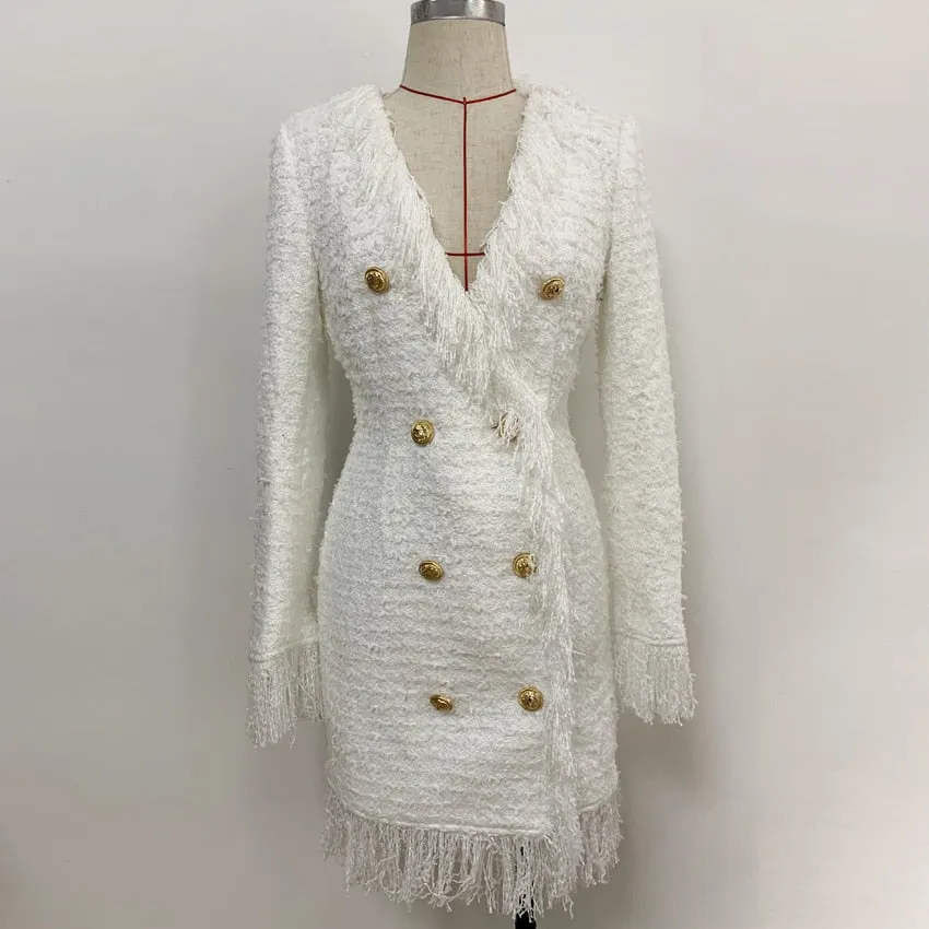 Designer Runway Long Sleeve High-end Tassel Dress