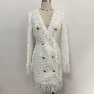 Designer Runway Long Sleeve High-end Tassel Dress