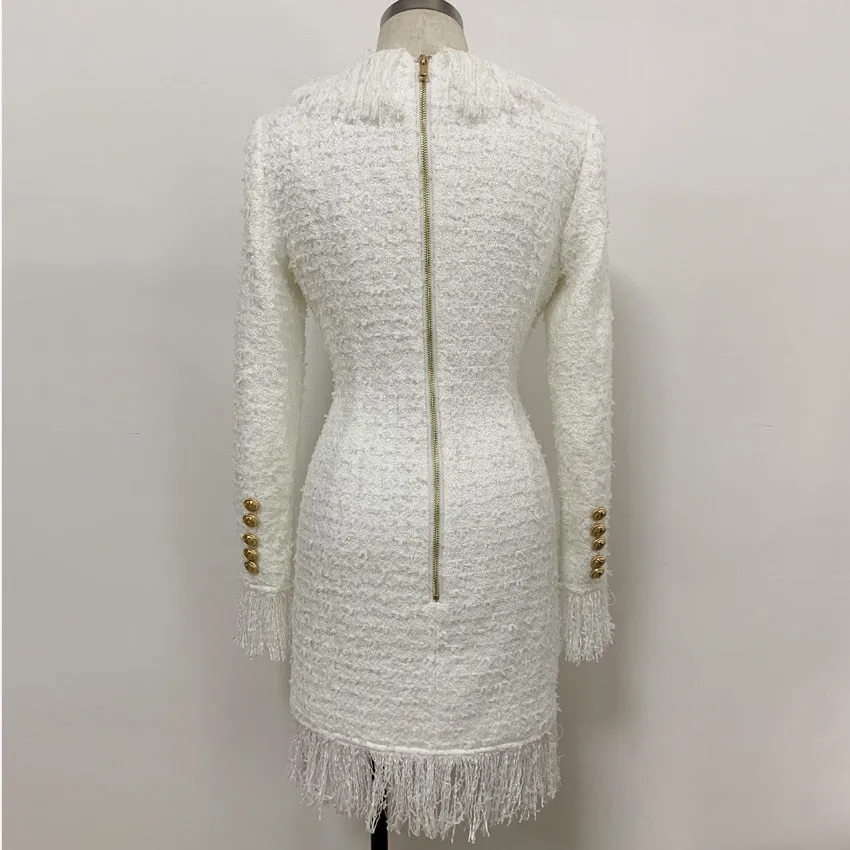 Designer Runway Long Sleeve High-end Tassel Dress