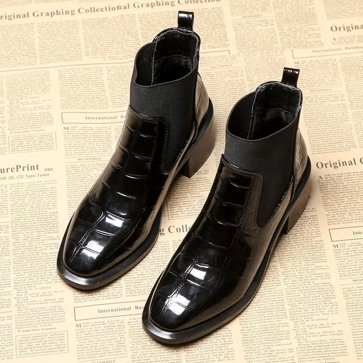 Elegant Black Smooth Vegan Leather Ankle Boots with Heel for Women | Ideal for Autumn/Winter