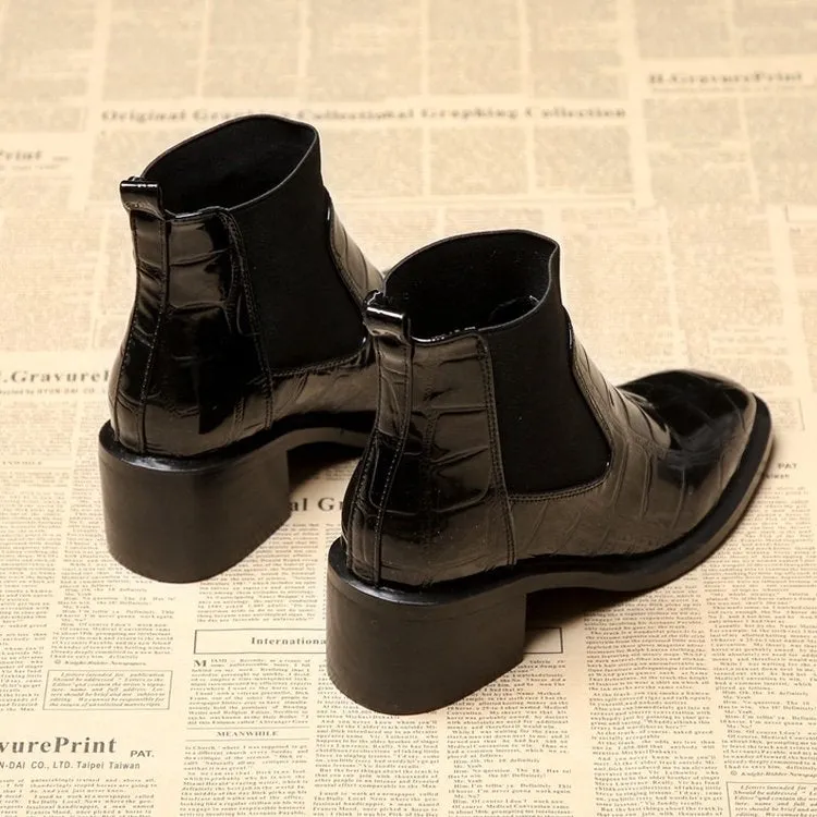Elegant Black Smooth Vegan Leather Ankle Boots with Heel for Women | Ideal for Autumn/Winter
