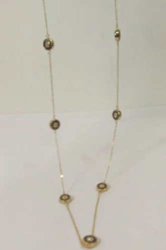 Gold Metal Chains Classic Circles Pendant 40" Long Necklace