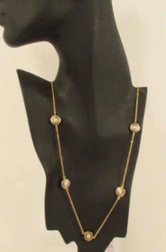 Gold Metal Chains Classic Circles Pendant 40" Long Necklace