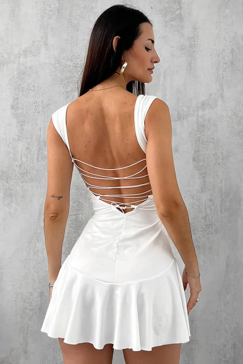 Hollow Sleeveless Back Bandage Ruched Mini Dress