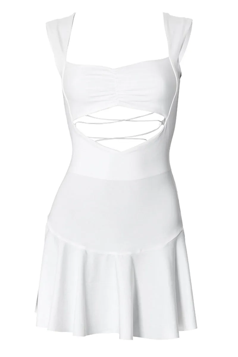 Hollow Sleeveless Back Bandage Ruched Mini Dress