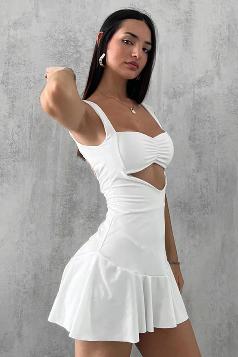 Hollow Sleeveless Back Bandage Ruched Mini Dress
