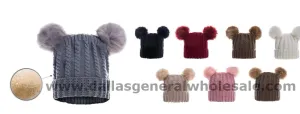 Ladies Double Pom Pom Knitted Hats Wholesale