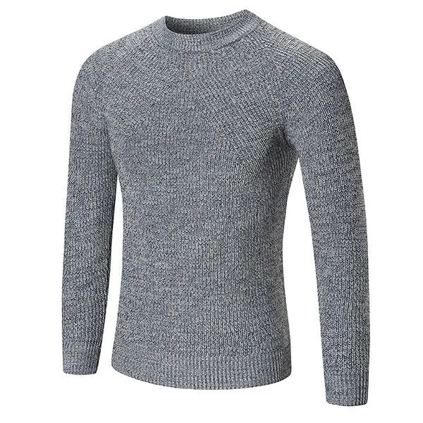 Mens Casual Wool Solid Color Warm Round Neck Long Sleeve Knitted Sweater
