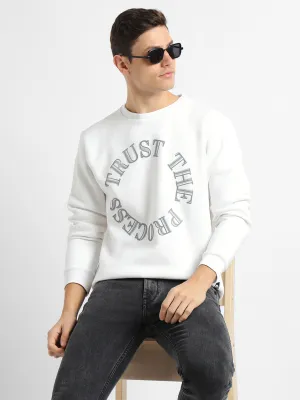 Men's Mock Neck Regular Fit Chest Print White Sweatshirt