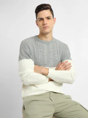 Men's Off-White ColorBlock Round Neck Pullover Sweater