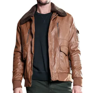 Plush Collar Synthetic Leather Jacket