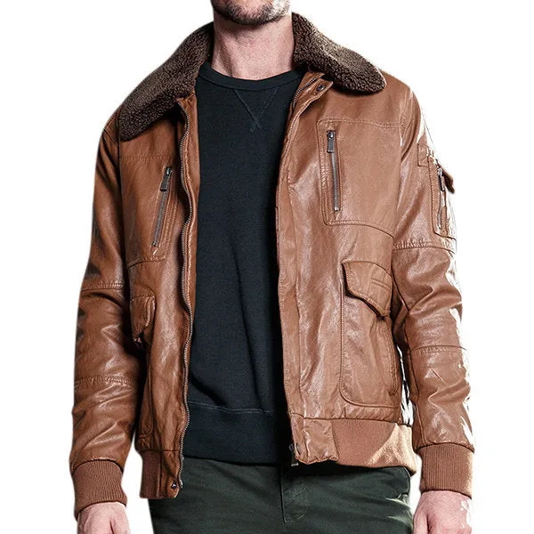 Plush Collar Synthetic Leather Jacket