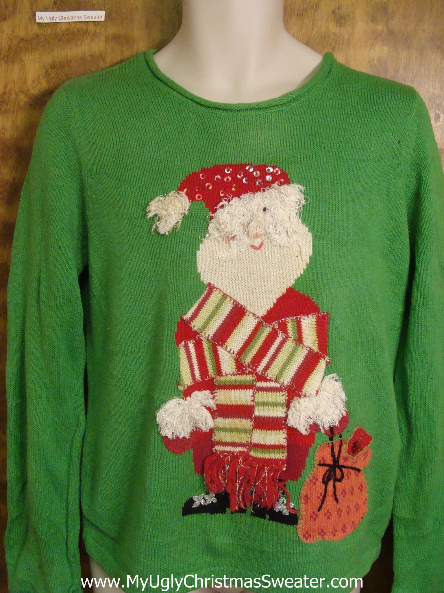 Santa Wrapped in Scarf Tacky Xmas Party Sweater