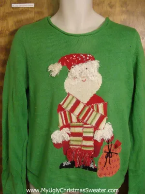 Santa Wrapped in Scarf Tacky Xmas Party Sweater