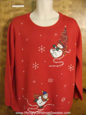 Skating and Slipping Snowmen Bad Christmas Sweater