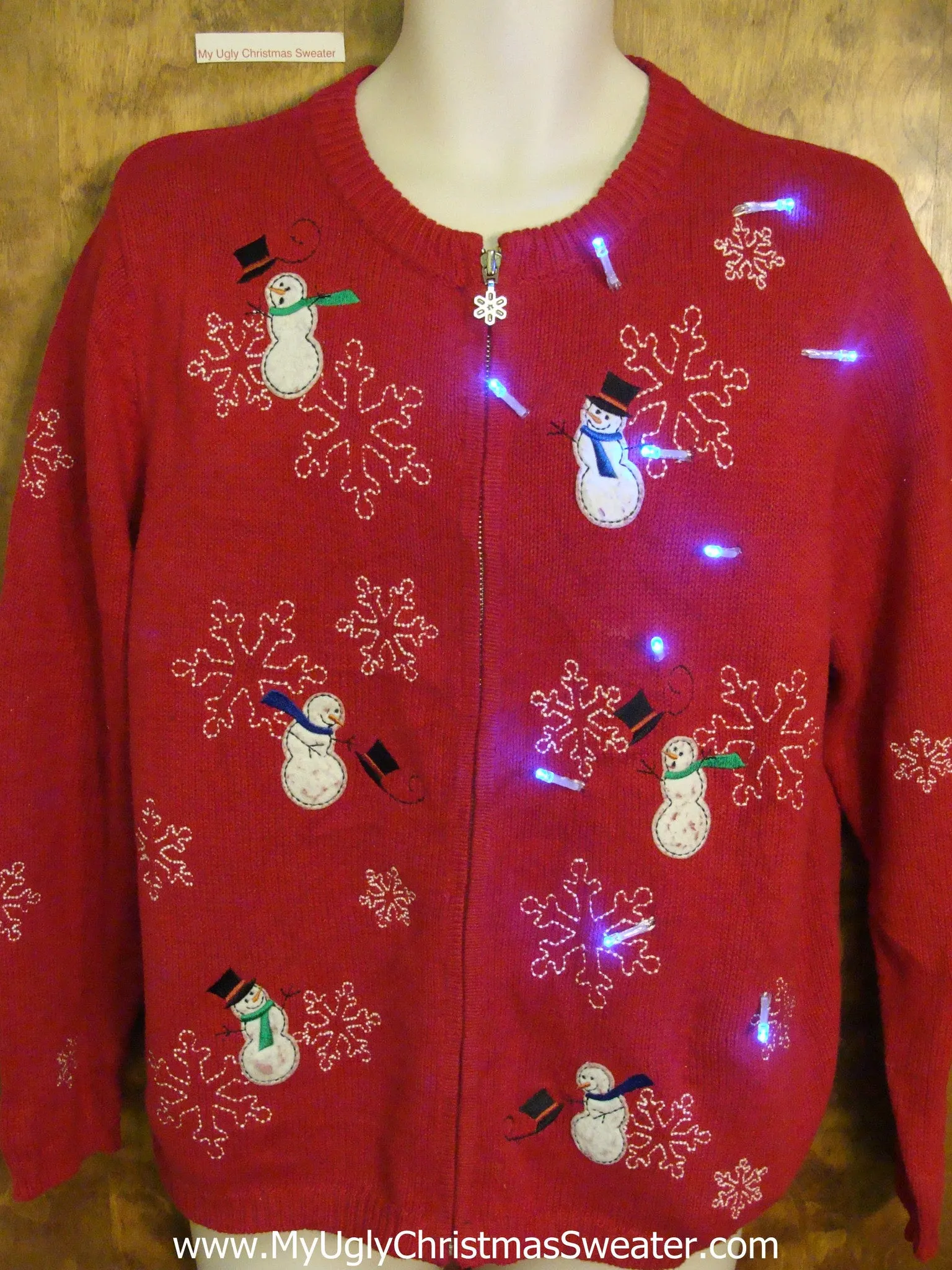 Snowmen in the Wing Red Light Up Ugly Xmas Sweater