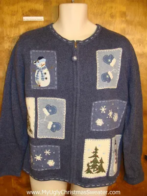 Tacky Blue Snowman Ugly Christmas Jumper