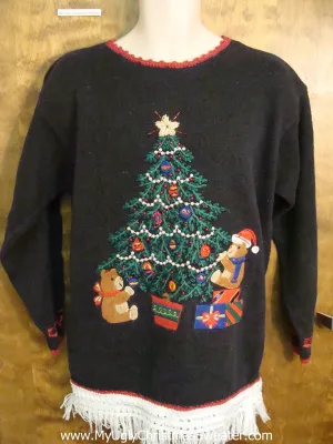Teddy Bear Decorating Tree Ugly Christmas Jumper