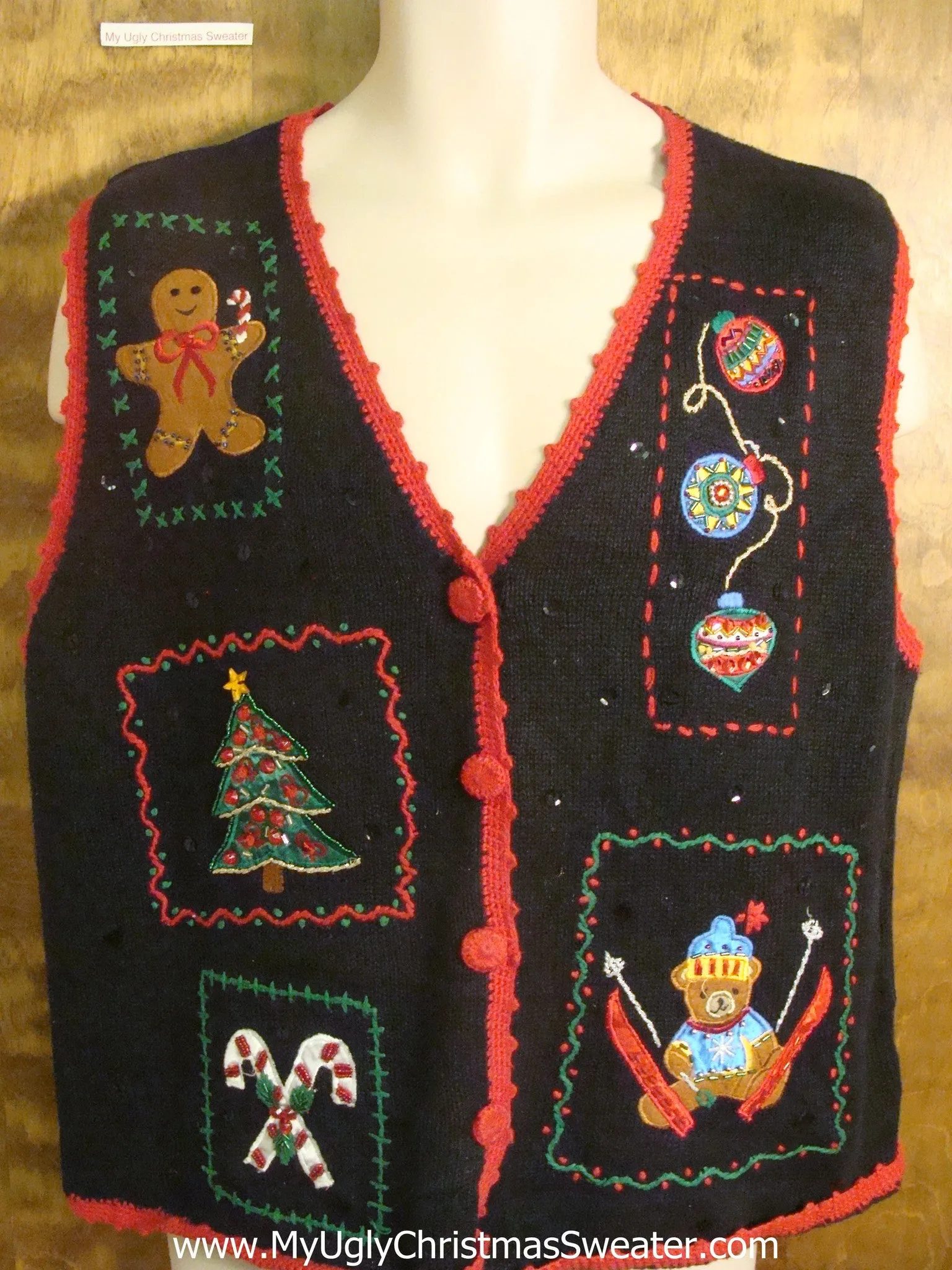 Teddy Bear Ski Jumping Funny Christmas Sweater Vest
