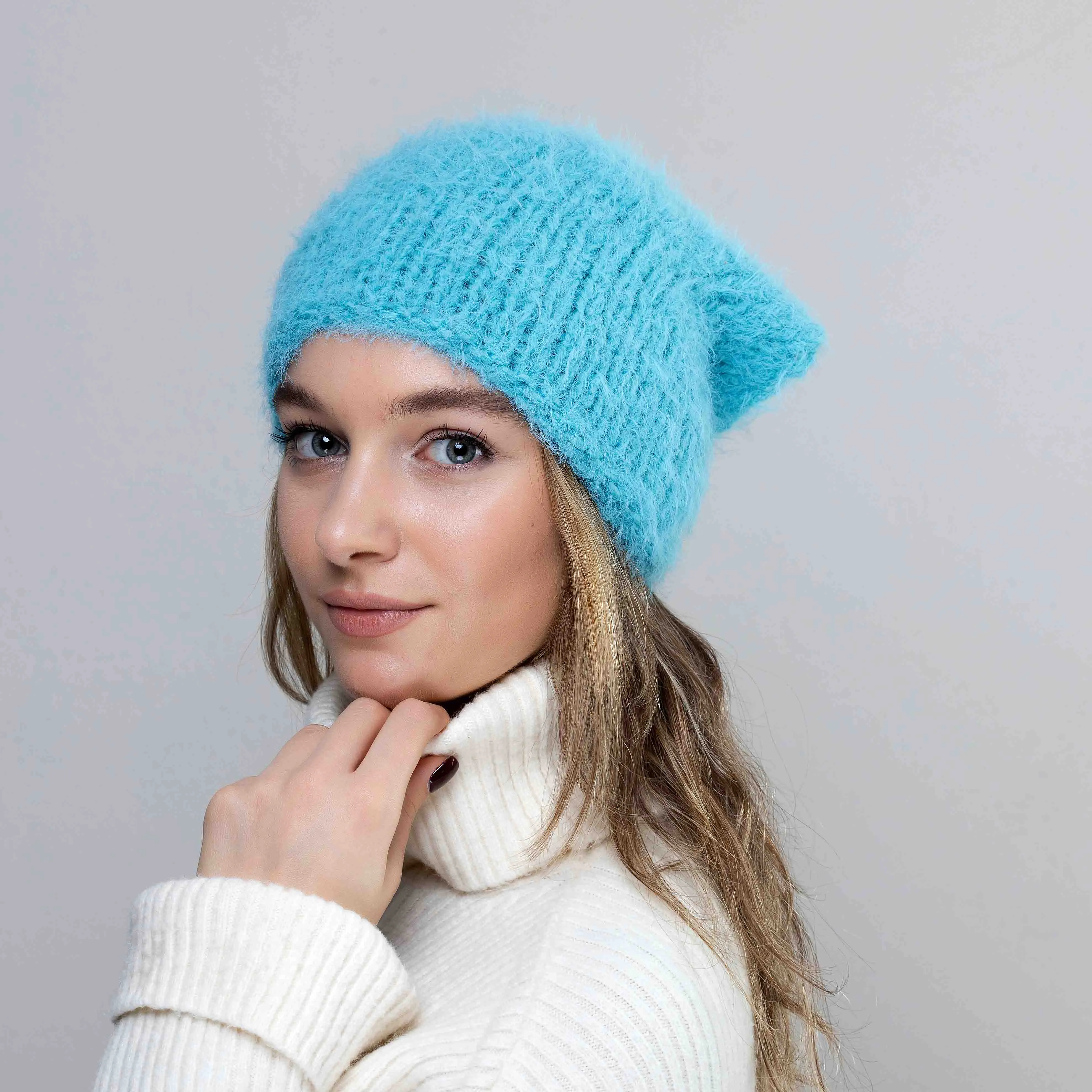 Turquoise Blue-Winter Headband, Neck Warmer, Knit Head Scarf Merino Wool, Warm Headscarf, Hand Knit Kerchief, Fluffy Head Band