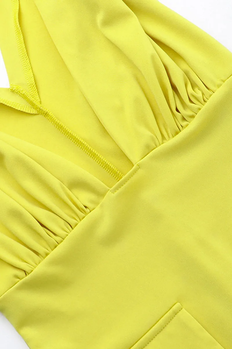 V Neck Sleeveless Fake Pockets Bodycon Mini Dress