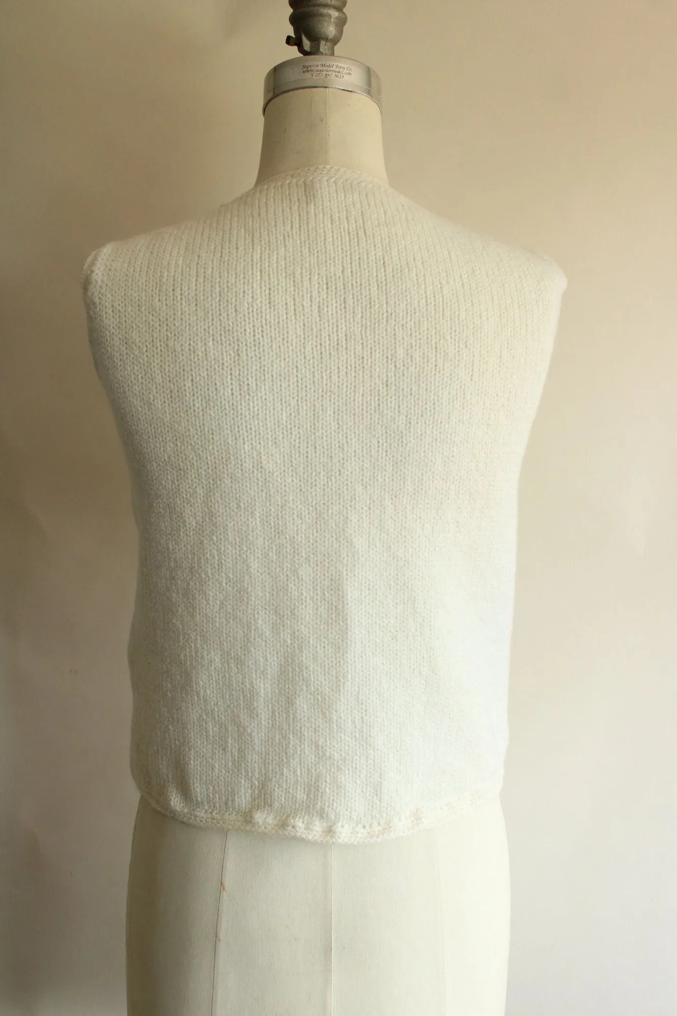 Vintage 1960s Yellow and White Crocheted Wool Sleeveless Sweater