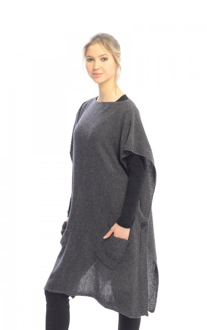 Womens Fall Winter Button Sweater Front Pockets Cape Wrap Poncho