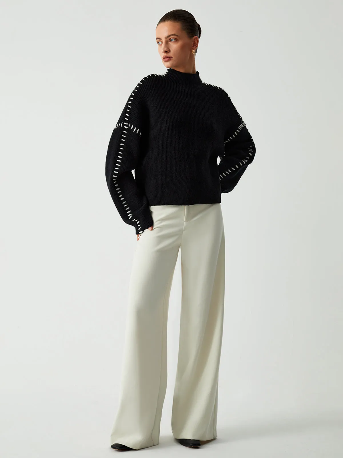 Women's Trendy Black Oversized Knitted Jumper | Ideal for Autumn/Winter
