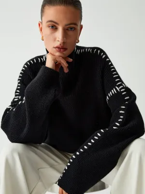 Women's Trendy Black Oversized Knitted Jumper | Ideal for Autumn/Winter