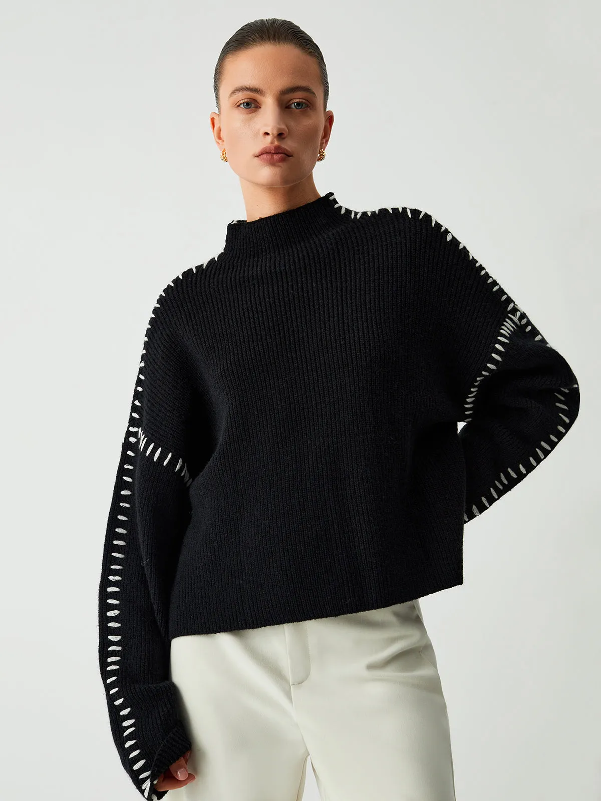 Women's Trendy Black Oversized Knitted Jumper | Ideal for Autumn/Winter