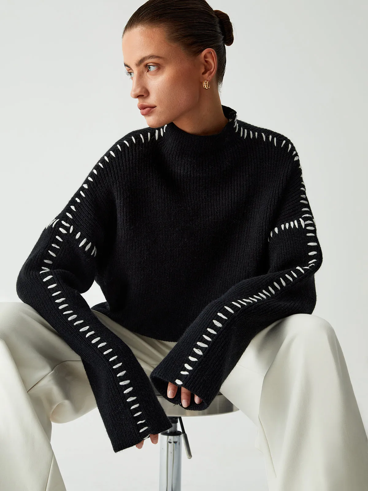Women's Trendy Black Oversized Knitted Jumper | Ideal for Autumn/Winter